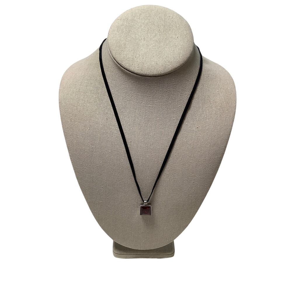 Karibou 925 Sterling Silver Square Red Garnet Glass Pendant Cord Necklace A13-12